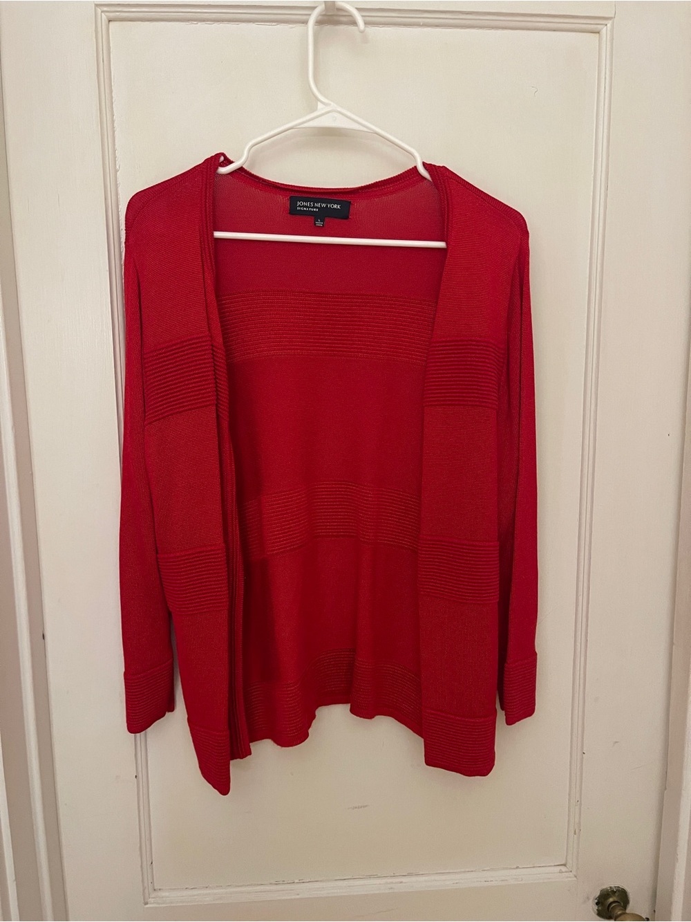 Jones New York Bright Red Open-Front Knit Cardigan